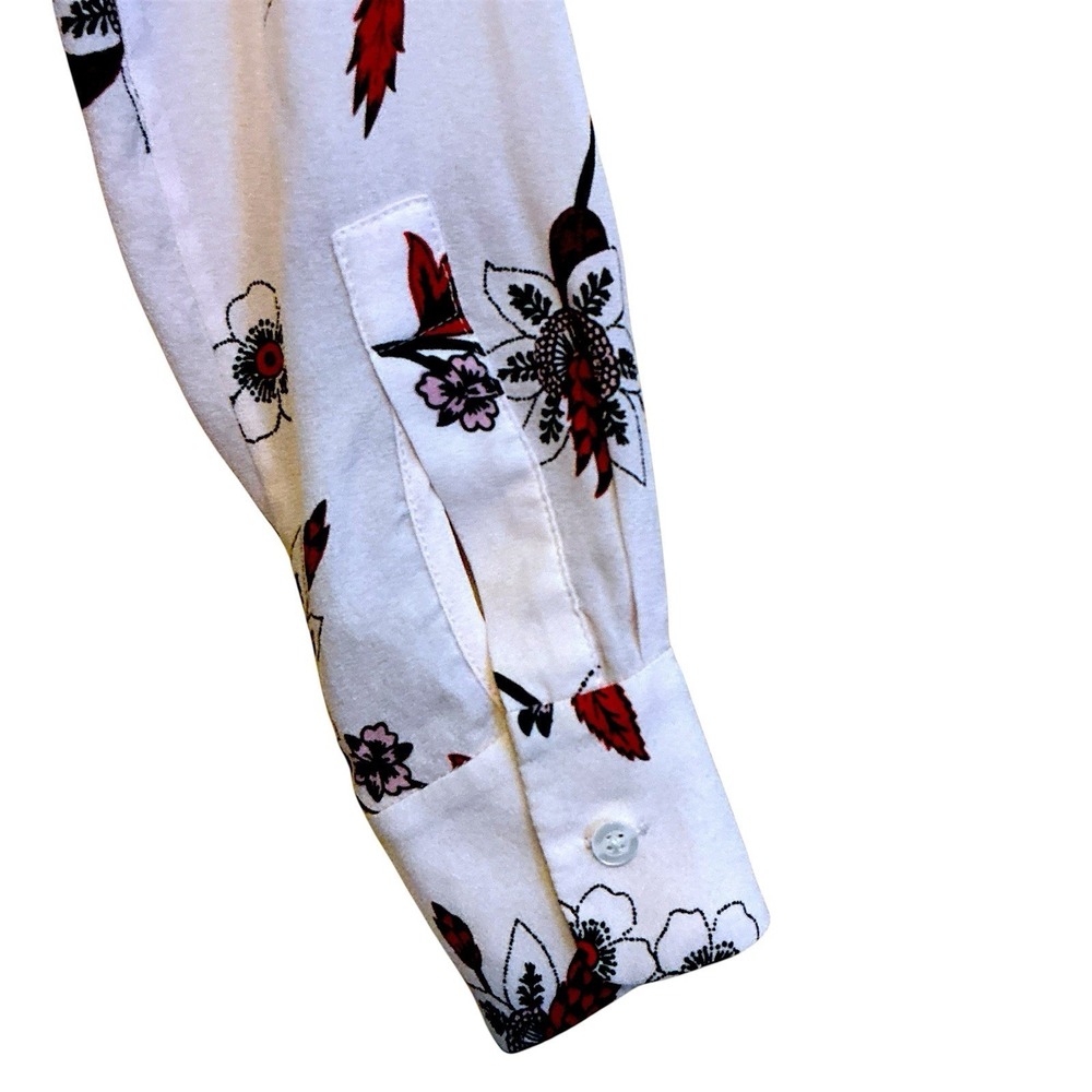A.L.C. 100% Silk Floral Blouse Size 4 Cream Tie Neck Mandarin Collar Top - Picture 6 of 8